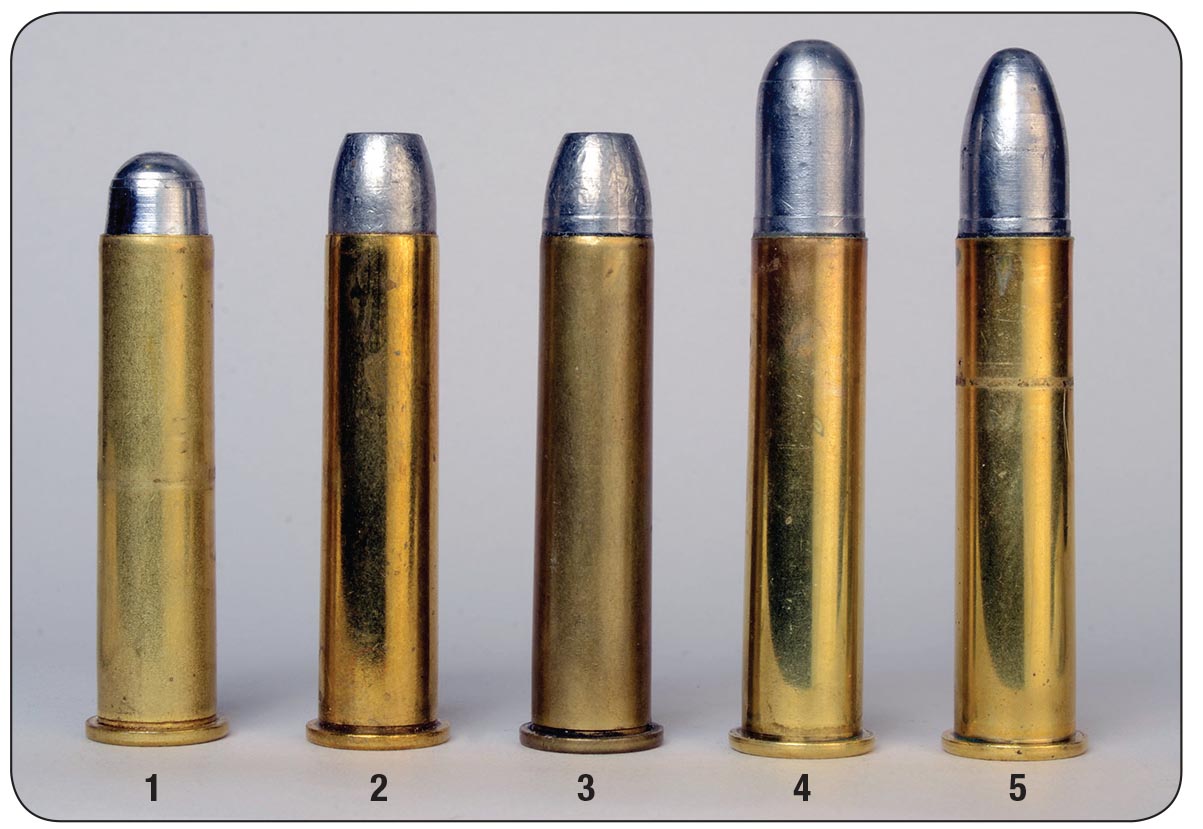 Mike tested the new Model 1877 .45-70 with loads that included a (1) Lyman 457124 400-grain RN seated deeply for a reduced powder charge, (2) Black Hills 405 “Cowboy” factory load, (3) Lyman 457193 420 FN, (4) Steve Brooks 555 RN and a (5) Steve Brooks 560-grain Creedmoor bullet.